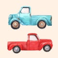 Watercolor car pick up vector illustration