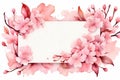 Watercolor card with cherry blossoms. Postcard template. Generative AI