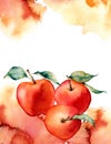 Watercolor card with splash and apple on white background.The color splashing in the paper.It is a hand drawn Royalty Free Stock Photo