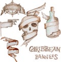 Watercolor caribbean banners Royalty Free Stock Photo