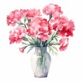 Watercolor Carnation Bouquet In Vase - Delicate And Playful Floral Illustration Royalty Free Stock Photo