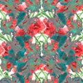 Watercolor carnation clove red flower seamless pattern texture Royalty Free Stock Photo