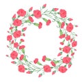 Watercolor carnation wreath with red flower.