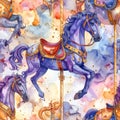 Watercolor Carousel Horses Pattern Whimsical Design Royalty Free Stock Photo