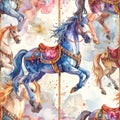 Watercolor Carousel Horses Pattern Royalty Free Stock Photo