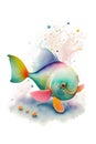 Watercolor carp fish and food spices, cute and funny watercolor fantasy fish