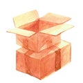 Watercolor carton box stack, cargo crate box, shipping box illustration, pile crate brown hand drawn