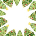 Watercolor cartoon christmas trees frame Royalty Free Stock Photo