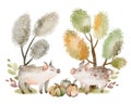 Watercolor cartoon cute piglet. Royalty Free Stock Photo