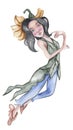 Watercolor cartoon fairy with magic wings.