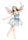 Watercolor cartoon fairy with magic wings.