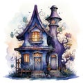 Watercolor cartoon illustration of Halloween spooky house on a white background Royalty Free Stock Photo