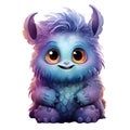 watercolor and cartoon illustration violet furry little cute monster.