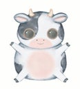 Watercolor cartoon kawaii funny cow