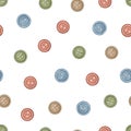 Watercolor cartoon seamless pattern with varied set with buttons