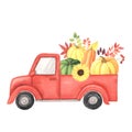 Watercolor cartoon truck with harvest Royalty Free Stock Photo