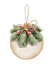 Watercolor cartoon vintage Christmas tree toy ball