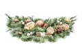 Watercolor cartoon vintage green Christmas tree garland wreath