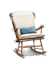 Watercolor cartoon wooden rocking chair with knitted pillow Royalty Free Stock Photo