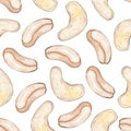 Watercolor cashew nut seamless pattern on white