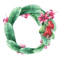 Watercolor cashew wreath isolated on the white background