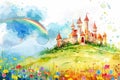 Watercolor Castle Landscape Royalty Free Stock Photo