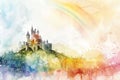 Watercolor Castle Landscape Royalty Free Stock Photo