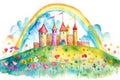 Watercolor Castle Landscape Royalty Free Stock Photo
