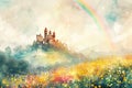 Watercolor Castle Landscape Royalty Free Stock Photo