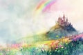 Watercolor Castle Landscape Royalty Free Stock Photo