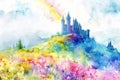 Watercolor Castle Landscape Royalty Free Stock Photo