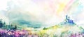 Watercolor Castle Landscape Royalty Free Stock Photo