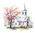 Watercolor Church on White