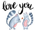 Watercolor cats with inscription love you