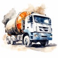 Watercolor Cement Mixer Truck Clipart - Industrial Fragments Style