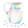 Watercolor ceramic kitchen, vase, milk, pitchier