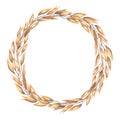 Watercolor cereal wreath isolated on the white background