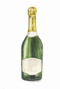 Watercolor champagne bottle.