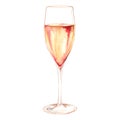 Watercolor champagne sparkling wine glass alcohol isolated