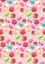 Watercolor champagne strawberry chocolate cupcake background pattern texture