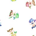 Multicolour Cartoon Little Mermaids Pattern