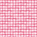 Watercolor Check Geometric Seamless Pattern Background. Plaid in Pink Girly Color. Hand Painted Simple Design with