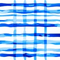 Watercolor checkered seamless pattern. Hand drawn blue stripes on white background. generative AI