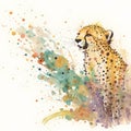 Watercolor cheetah on watercolor background. Hand drawn vector illustration