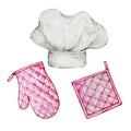 Watercolor chef hat and potholder set