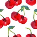 Watercolor cherries seamless pattern.