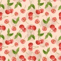 Watercolor cherry. Watercolor cherry seamless pattern. Summer dessert. Cherry berries. Royalty Free Stock Photo