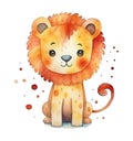 Watercolor childish illustration of young lion isolated on white background