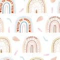 Watercolor childish seamless pattern rainbows. Cute children`s printing for baby shower