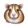Watercolor Children Book Illustrations, Cute guineapig sitting with white background, created with Generative AI